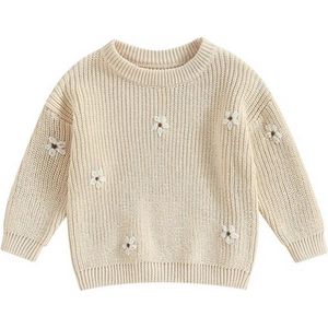 Truien & Vesten Kids - Sweater - Hoodie - Trui - Beige - Bloemen - Maat 98/104