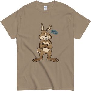 Komisch T-shirt Konijn met Attitude - Hey! Quote - Bruin Shirt Dames en Heren - Korte Mouw - S