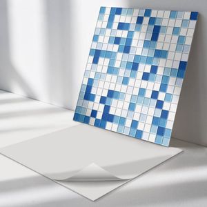 Wallfluent Vinyl Wandpaneel - Mozaïek in tinten blauw Zelfklevende Wandbekleding - 50 cm x 50 cm - Blauw Vinyl Wandpaneel - 4 stuks - Vierkant Wandbekleding Vinyl - Texturen Wandpaneel - Wandpaneel PVC - Wandpaneel Keuken en Badkamer