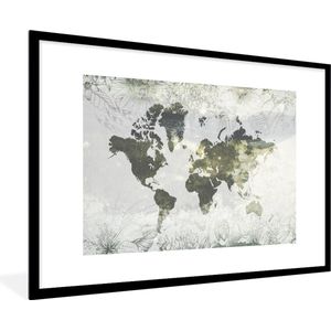 Fotolijst incl. Poster - Wereldkaart - Bloemen - Geel - 120x80 cm - Posterlijst