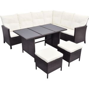 vidaXL 4-delige Loungeset Rattan Bruin met Kussens Loungeset - Tuinset - Tuinmeubel - Lounge - Ratan Meubels