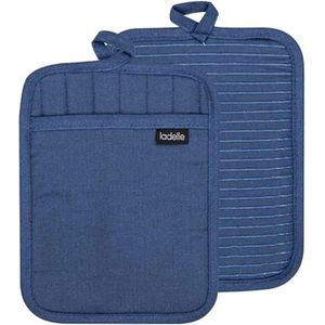 Pannenlappen, Set van 2, Katoen, Polyester, Siliconen, Blauw, 19 x 24.5 cm - Ladelle | Lennox