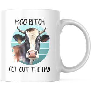 Grappige Mok met tekst: Moo bitch, get out of the hay | Grappige Quote | Funny Quote | Grappige Cadeaus | Grappige mok | Koffiemok | Koffiebeker | Theemok | Theebeker