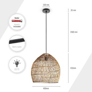 hanglamp rotan Ø40cm eettafel landelijk klassiek e27 bamboe riet plafondlamp modern woonkamer keuken slaapkamer