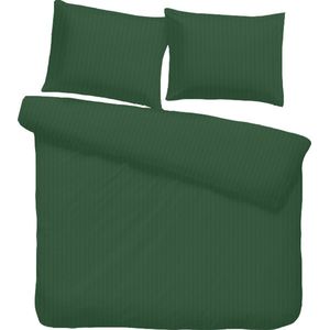 iSleep Satijnstreep Dekbedovertrek - Eenpersoons - 140x200/220 cm - Donker Groen