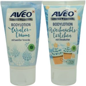 Kerst Mini Bodylotion Duo Set - Limited Edition Kerst/Winter AVEO | Wintertraum & Weihnachtstörtchen | Mini Bodylotion 2x50ml - Kerstgeur - Hydraterend & Verzorgend