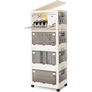 Kunststof opbergdoos met deksel, 4 stuks, 45 liter, opbergdozen, organizer, opvouwbare plastic box, stapelkisten, opbergdozen met wielen (45 l/4 stuks)