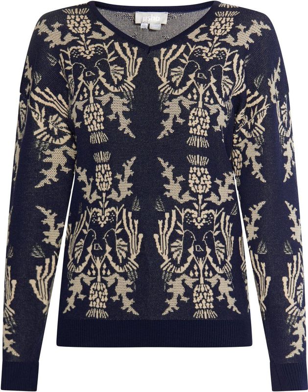 usha - Gebreide Trui - V-hals - Zacht Viscosegarenmix - Individueel Patroon