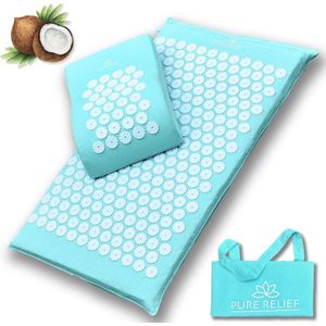 PureRelief Acupressuur Spijkermat – Inclusief Hoofdkussen & Draagtas - 7500 Drukpunten voor Ontspanning & Pijnverlichting - Eco-Friendly & Duurzaam - Turquoise