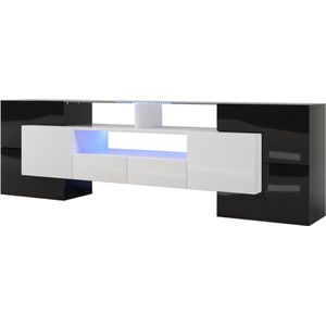 Gran Vida® - Moderne TV-Kast met LED-verlichting - Hoogglans Wit en Zwart - Ruime Opbergruimte - 200 x 30 x 61