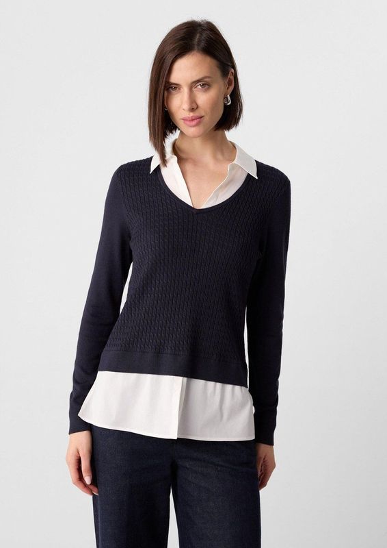 comma - Strickpullover - V-hals Trui - Katoen-Viscosemix