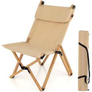 COSTWAY Campingstoel met 2-traps verstelbare rugleuning, draagbare vouwstoel van bamboe, inclusief draagtas, ultralichte klapstoel, ligstoel, strandstoel voor camping, strand, terras