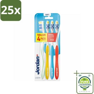 25 x Jordan Tandenborstel Total Clean Soft 4-pack 4 stuks per verpakking - Grootverpakking - Tandenborstel - Tanden Poetsen - Mondverzorging - Tandenborstel Set - Tandenborstel Zachte Haren