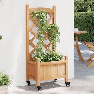 Plantenbak met klimrek - Bloembak - Weerbestendig - Plantenrek - Met trellis - Met wieltjes - Buiten - Hout - 36 Liter - Bruin
