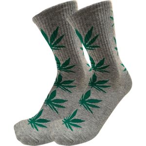 Weed Sokken - dames maat 36 tot 41 - Wietblaadjes/Cannabis/Marihuana - Stoner socks - Grijs