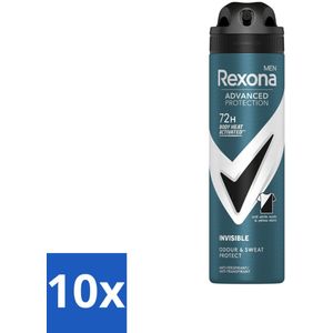 10 x Rexona Men - Deodorant Spray - Advanced Protection Invisible - Langdurige Frisheid - 150 ml - 72 Uur Bescherming - Vlekkeloze Kleding - Zweetbehandeling - Deodorant Spray - Anti-strepen