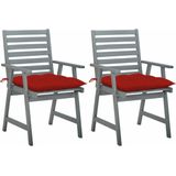 The Living Store Eetstoelenset Acaciahout - 56 x 62 x 92 cm - Rood kussen