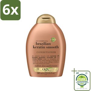 OGX - Brazilian Keratin Smooth - Conditioner - Gladmakend - Herstellend - 385 ml - Voordeelverpakking - 6 stuks - Haar conditioner - Glad haar