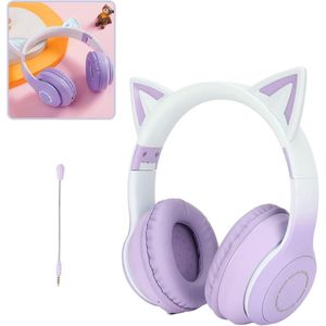 Gaming-headset Cat Ear Draadloos - Bluetooth 5.1/3.5 mm AUX - Opvouwbaar - 7 Kleuren LED-verlichting - 4 LED-modi - Meisjes en Volwassenen - Paars