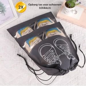 2X Schoenenzak - Schoenentas - Schoenenzakken - Sac de rangement pour chaussures - Shoe Storage Bag - Reis & Opberg Tas voor Schoenen & Kleding - Waterafstotende - stofafstotende Organizer Zak - Extra Groot - 32X44cm - Grijs