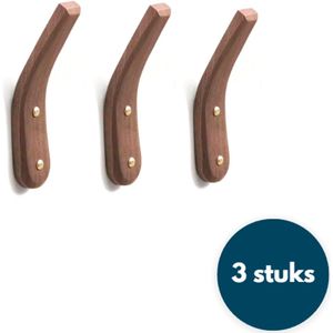 Houten Wandhaken - Kapstokhaken Chique - Walnoot - 3 Stuks - Ophanghaken - Handdoekhaken - Jashaken