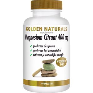 Golden Naturals - Magnesium Citraat - 400 mg - 360 Veganistische Tabletten