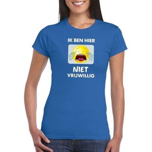 Blauw feest shirt - Ik ben hier niet vrijwillig met emoticon voor dames XL