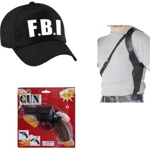 Zwarte F.B.I politie agent verkleed pet / cap met speelgoedpistool en holster voor kinderen -  verkleedkleding / carnaval outfit