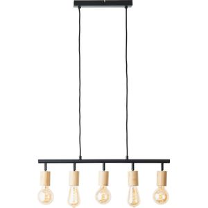 Brilliant lamp Tiffany bar hanglamp 5 lampen mat zwart/naturel metaal/bruin kunststof 5x A60, E27, 28 W