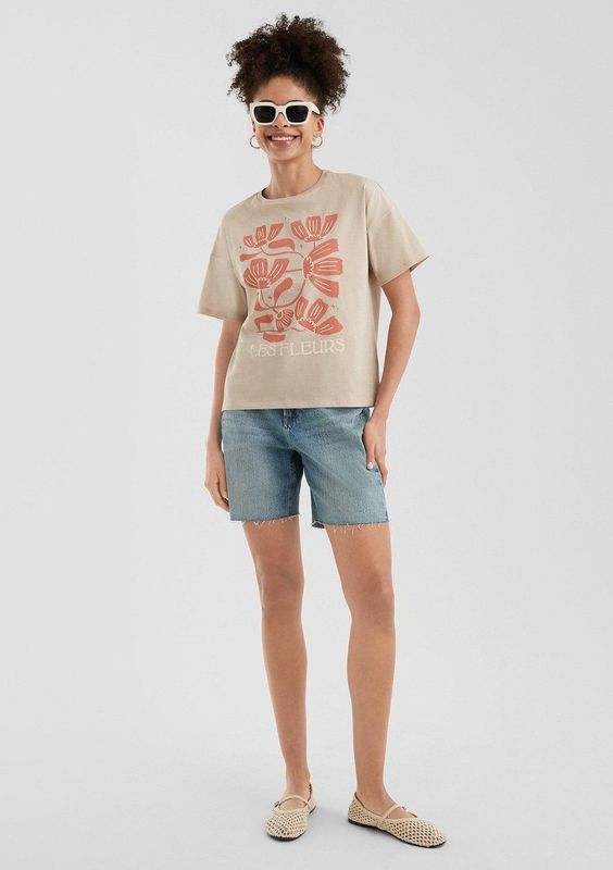 QS - Shirt - Lichtbeige - Bloemenprint