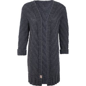 Knit Factory Sally Gebreid Dames Vest - Grof gebreid donkergrijs damesvest - Cardigan voor de herfst en winter - Middellang vest reikend tot boven de knie - Antraciet - 36/38