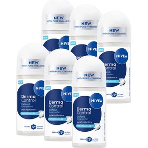 NIVEA Derma Control Defend Anti-Transpirant Deo Roller - Deodorant met Hyaluronzuur - 72 uur bescherming - Voordeelverpakking - 6 x 50ml