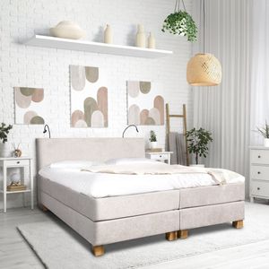 Boxspring Valencia - Stof - Beige/Creme - 180 x 105 x 215 cm (BxHxD)