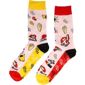 Sokken katoen - girl boss print - roze zwart - maat 38-45