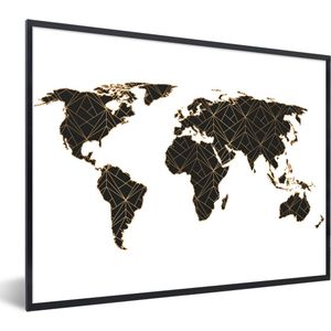 Fotolijst incl. Poster - Wereldkaart - Lijnen - Goud - 80x60 cm - Posterlijst