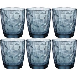 Bormioli Rocco Diamond waterglas - Blauw - 30 cl - Set-6
