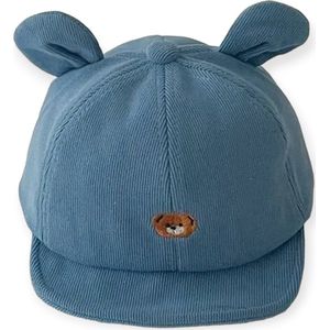 Corduroy Cap met Berenoren - Blauw - Baby - 44/48cm - 3 t/m 18 maanden - Berenoren - Beren Pet met Oren - Ribstof - Honkbal Petje