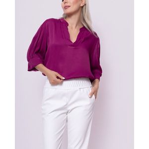 Dames Zijde Viscose Blouse Driekwart Mouw Chastar - Magenta - S/M (36-38)