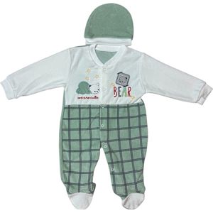 Onesie met berenprintje voor jongens en meisjes - Maat 3-6 maanden - Lichtgroen - Kraamcadeau - Babyshower