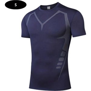 Bovista Sportshirt Heren - Sport - Fitness - Compressie Shirt - Corrigerend Hemd - Sportkleding - Mannen - Blauw - 2 Stuks - S