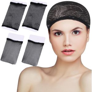 4 Pieces Wig Net - Extra Large Net Wig Cap - Haar Net - Nylon Wig Cap - Stretch Elastic Breathable voor Lang Dik Haar - Zwart