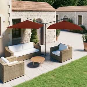 vidaXL - Parasol - dubbel - met - stalen - paal - 600x300 - cm - terracottakleurig