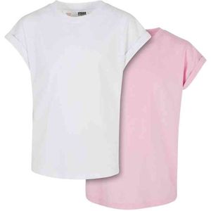 Urban Classics - Organic Extended Shoulder 2-pack Dames T-shirt - Kids 146/152 - Wit/Roze