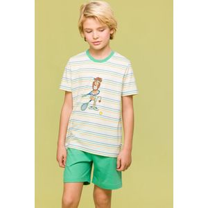 Woody pyjama jongens/heren - groen gestreept - leeuw - 241-10-PSS-S/910 - maat 140