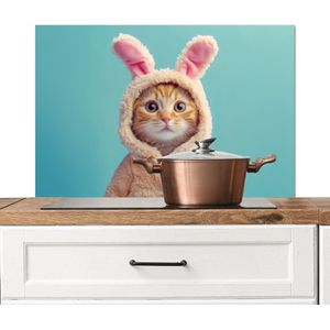 Spatscherm keuken 80x55 cm - Kookplaat achterwand Paashaas - Kat - Kostuum - Muurbeschermer - Spatwand fornuis - Hoogwaardig aluminium