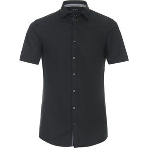 Venti Korte Mouw Hyperflex Overhemd Zwart Stretch Body Fit - XL