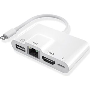 Ethernet + HDMI + USB + 8-Pins (Lightning) geschikt voor iPhone en iPad - multifunctionele internet adapter LAN kabel - wit - Provium