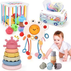 Baby Montessori Zintuiglijk Speelgoed 5 in 1 Inclusief Tissue Box Speelgoed, Vormensorteerder, Trekkoord Activiteiten Speelgoed, Stapelbekers Stapelspeelgoed Geschikt voor 6-18 maanden Jongens Meisjes