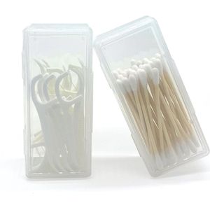 Wattenstaafjeshouder voor op reis- 2 stuks- draagbare kleine wattenstaafjesdispenser- tandenstokerdispenser- transparante doos voor wattenstaafjes- katoenen doekjes- tandenstokers