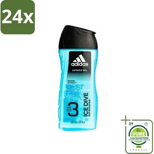 Adidas - 3-in-1 Douchegel - Ice Dive Refreshing - Marine Extract - 250 ml - Voordeelverpakking - 24 stuks - Douchegel - Shampoo